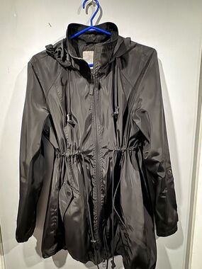 Thyme Maternity Black Hooded Drawstring Trench Coat